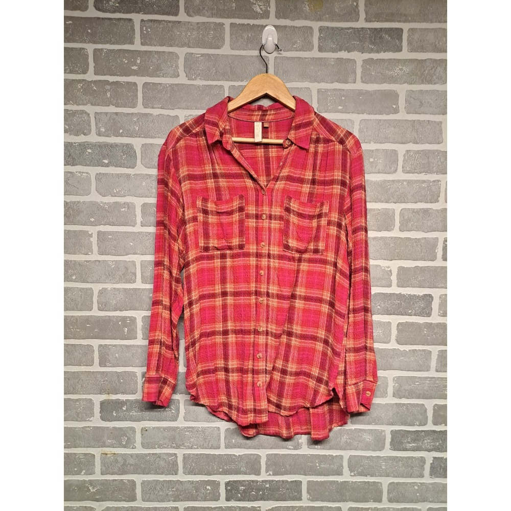 Anthropologie Pilcro Womens Pink Plaid Buttondown Shirt Size‎ Small